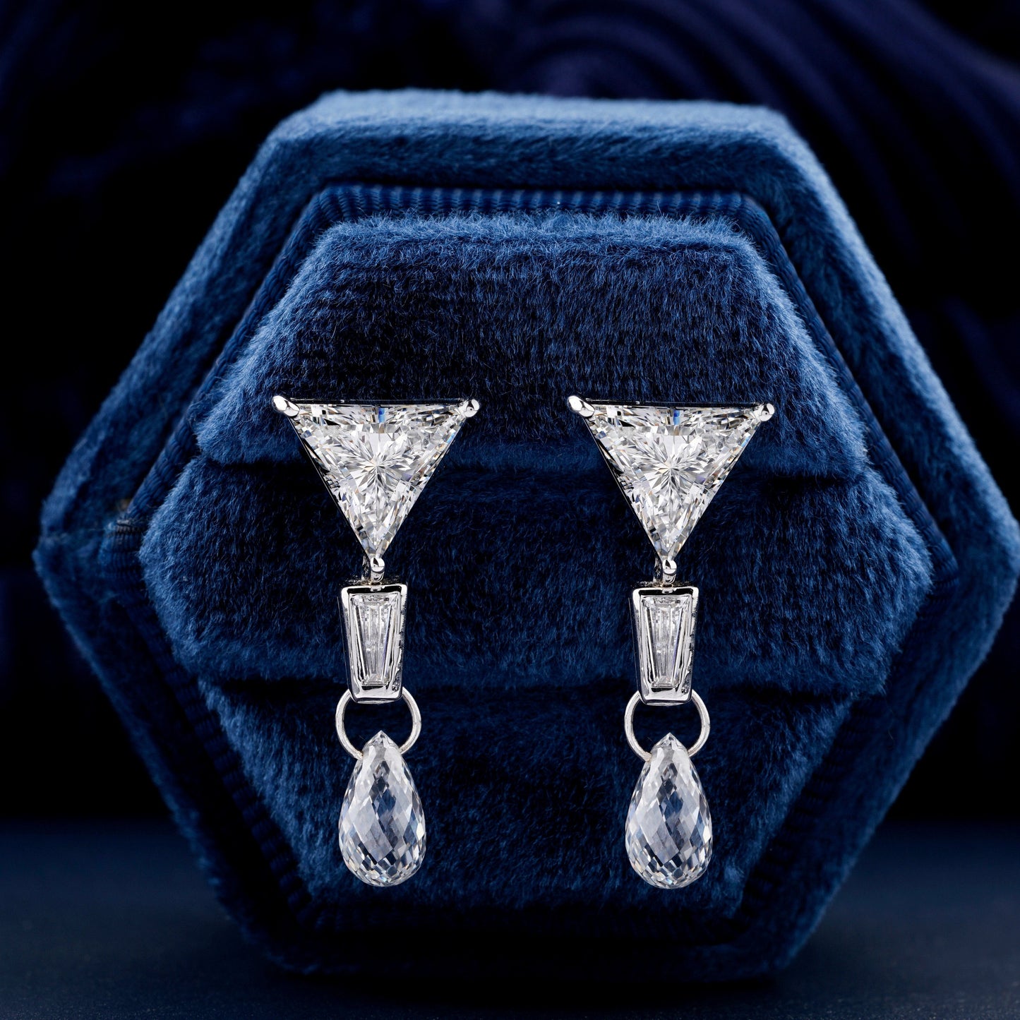 3.50 TCW Triangle Cut Diamond With Briolette Drops Stud Earrings 14K Yellow Gold Diamond Bridal Earrings Eco Diamond Cluster Stud Earrings