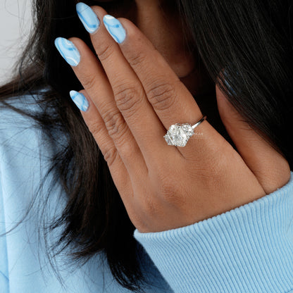 4CT Oval Lab Diamond Ring | Three Stone Wedding Ring