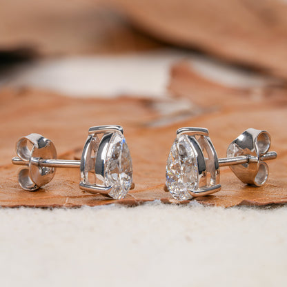 2ct Pear Cut Lab Grown Diamond Solitaire Stud Earrings