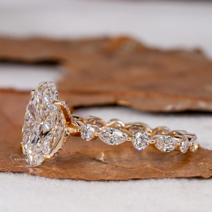 3.50CT Oval Lab Diamond Engagement Ring Marquise & Round Pave
