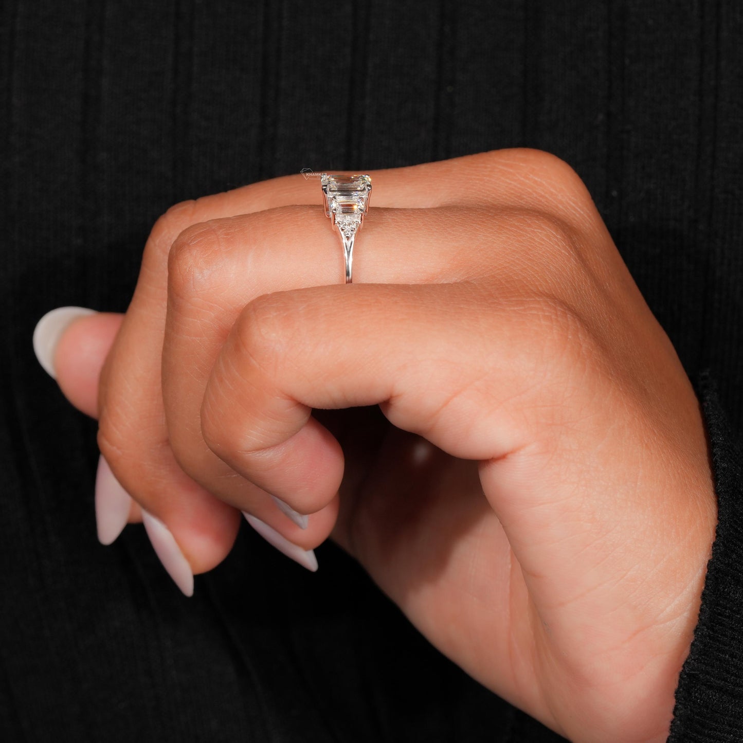 1.65TCW Emerald Cut Lab Diamond Trilogy Ring For Her