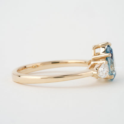 1.40 TCW Blue Colored Pear Cut Lab Grown Diamond Wedding Ring 3 Stone Diamond Ring For Perfect valentine's Gift Unique Engagement Ring