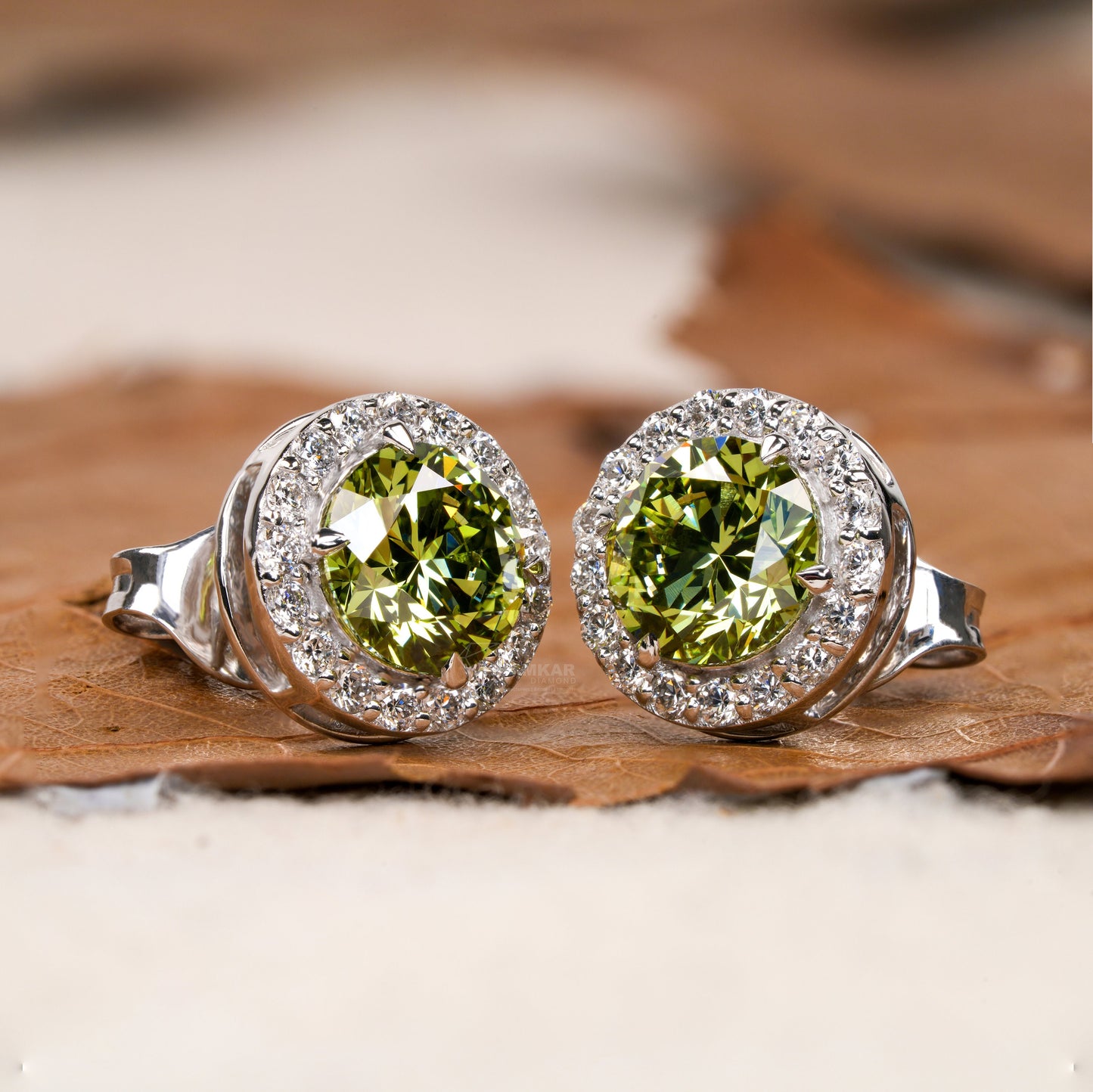 Round Green Colored Lab Grown Diamond Stud Earrings,Round Diamond Screw Back Earrings,Halo Diamond Stud Gift Earrings,Wedding gift for Bride