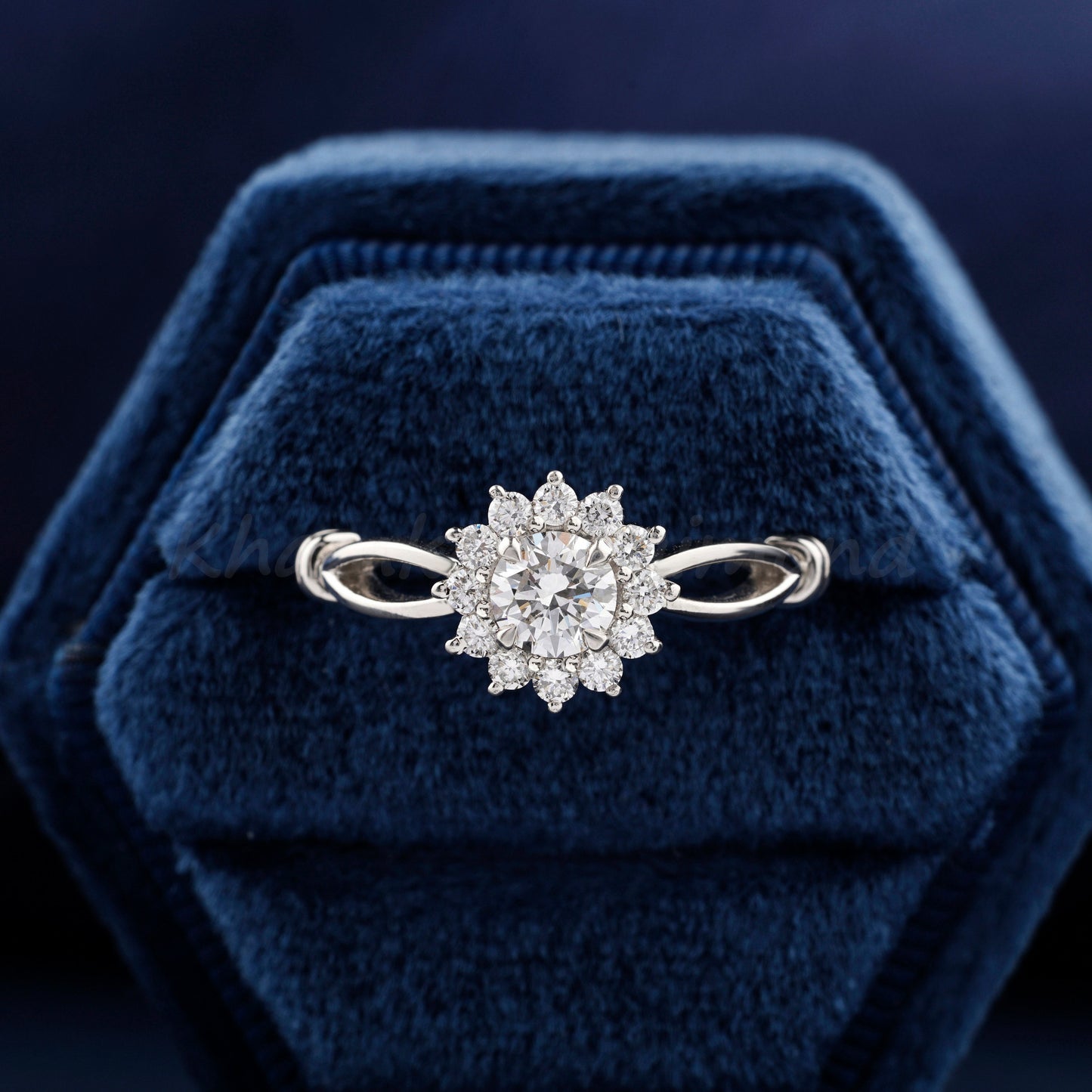 IGI Certified Round Lab Diamond Halo Engagement Ring