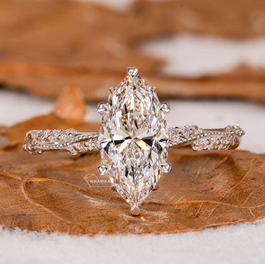 Marquise Cut Lab Diamond Vintage Engagement Ring– Promise Ring for Her