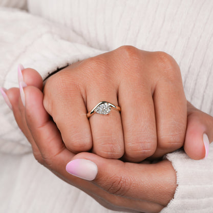 1CT Pear Lab Diamond Ring | Curved Solitaire Engagement Ring For Her