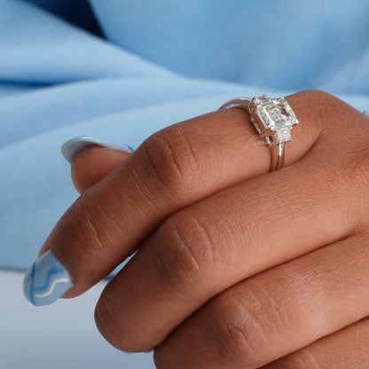 Emerald Cut Lab Diamond Three Stone Anniversary Ring for Her