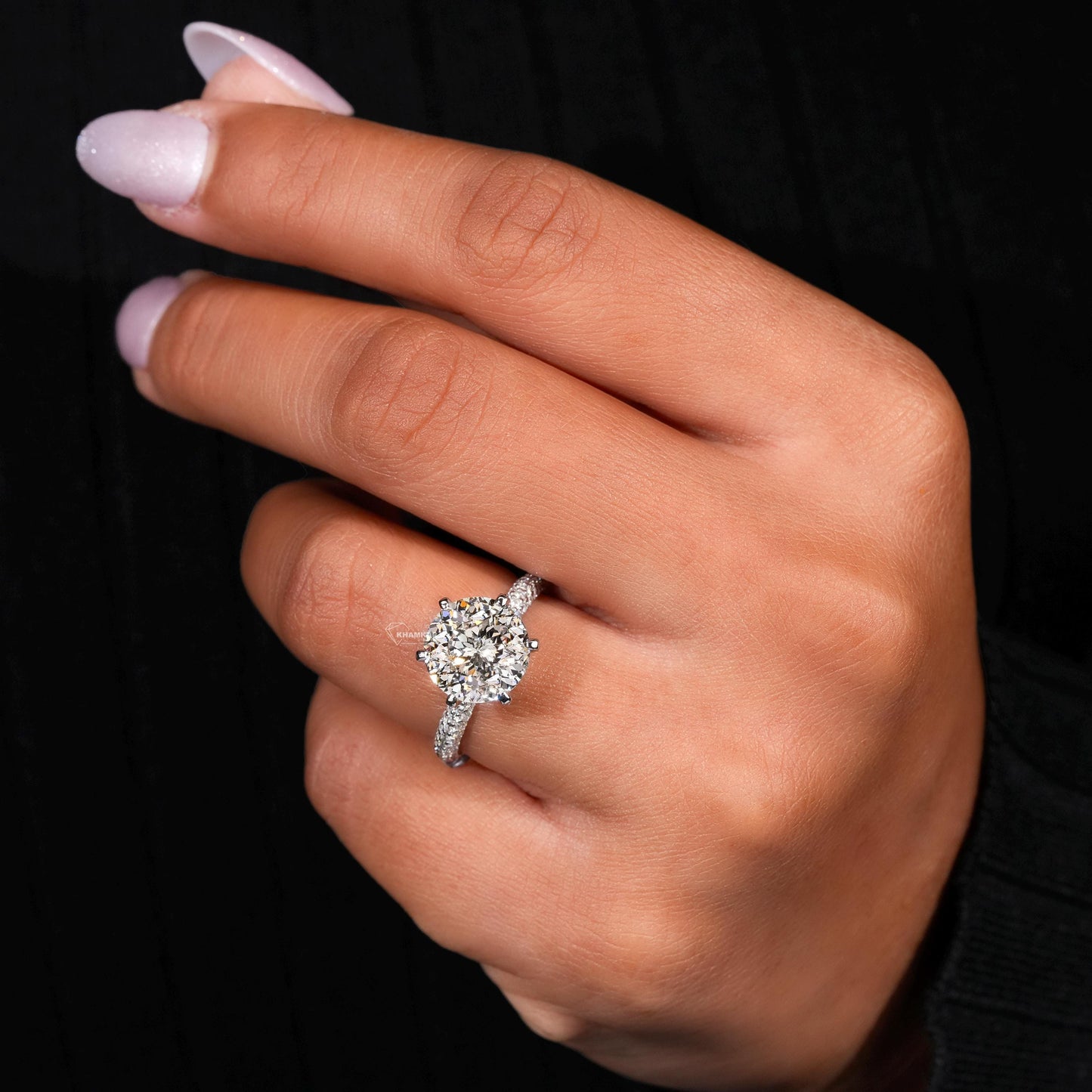 4.00 Ct Portuguese Cut Lab Diamond Ring – 3-Side Pavé Engagement Ring