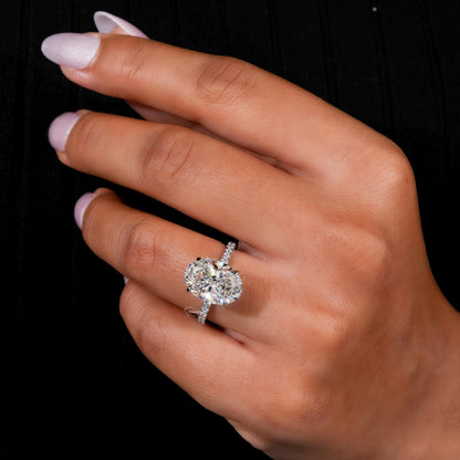 5CT Oval Lab Grown Diamond Hidden Halo Engagement Ring