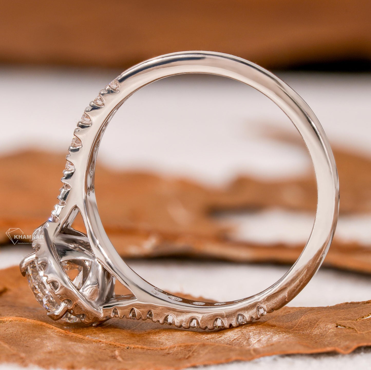 Round Lab Diamond Halo Engagement Ring – Split Shank