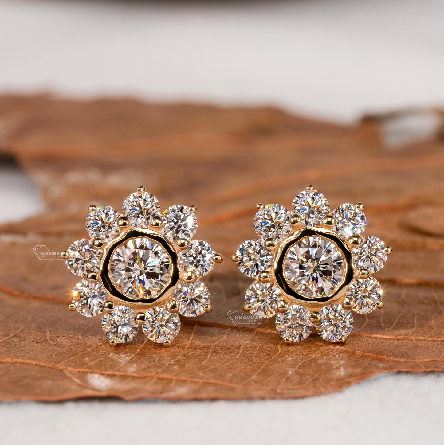 2.15 TCW Bezel Set Round Lab Diamond Stud Earrings,Flower Diamond Studs,Wedding Earrings,Halo Cluster Diamond Earrings,Anniversary Gifts