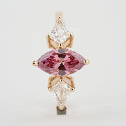 Pink Marquise Cut Lab Grown Diamond Three Stone Engagement Ring