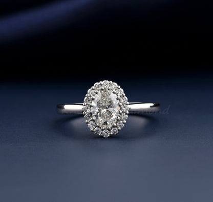 1CT Oval Cut Lab Diamond Ring | Halo Wedding Ring