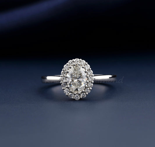 1CT Oval Cut Lab Diamond Ring | Halo Wedding Ring