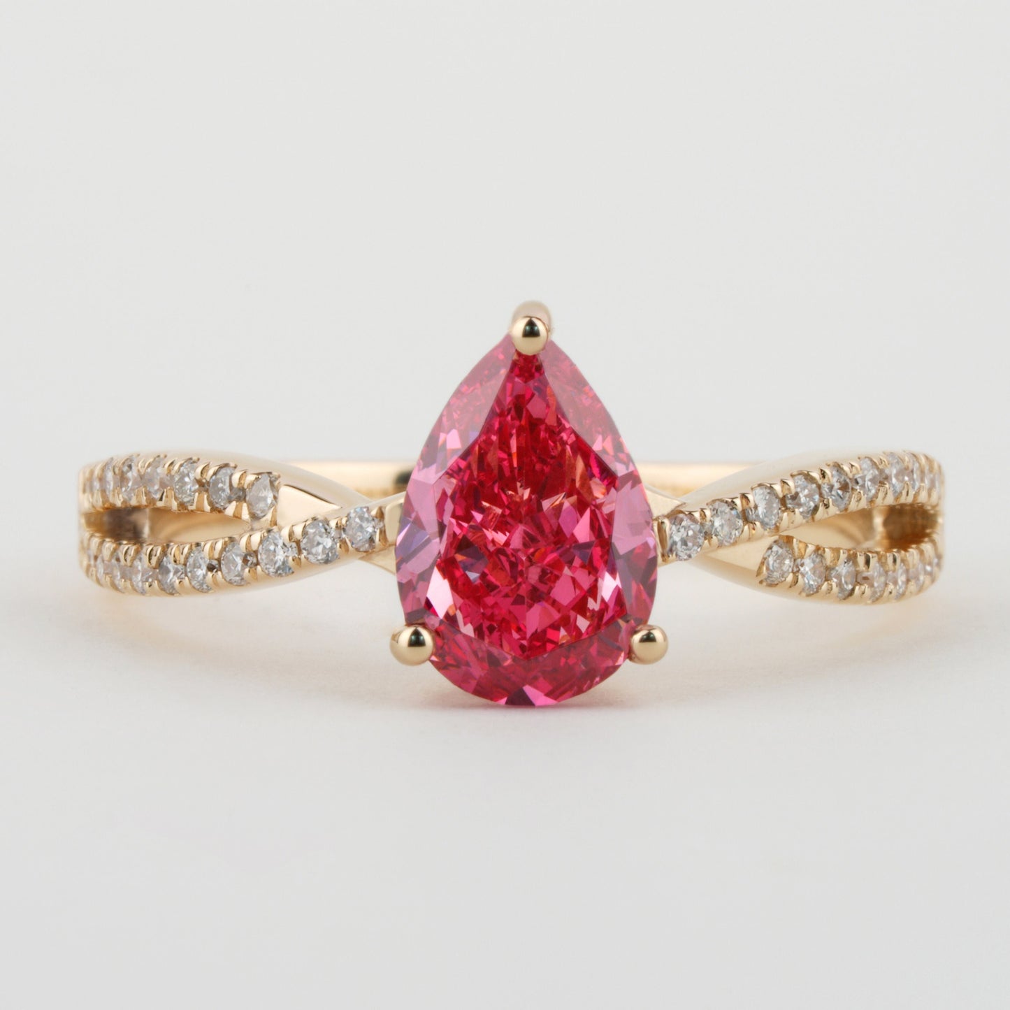 1.00 CT Vivid Pink Colored Pear Cut Lab Grown Diamond Engagement Ring Twisted shank Wedding Ring, Conflict Free Diamond Ring Gift For Her