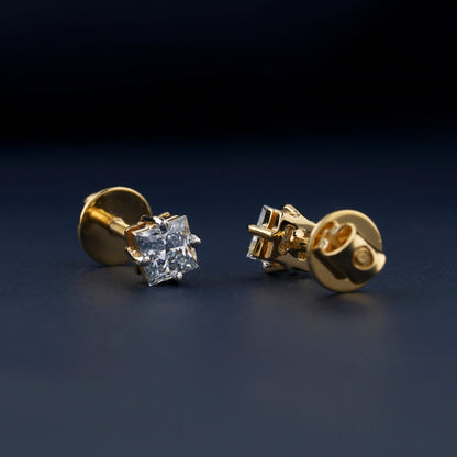 Light Blue Princess Cut Lab Grown Diamond Stud Earrings