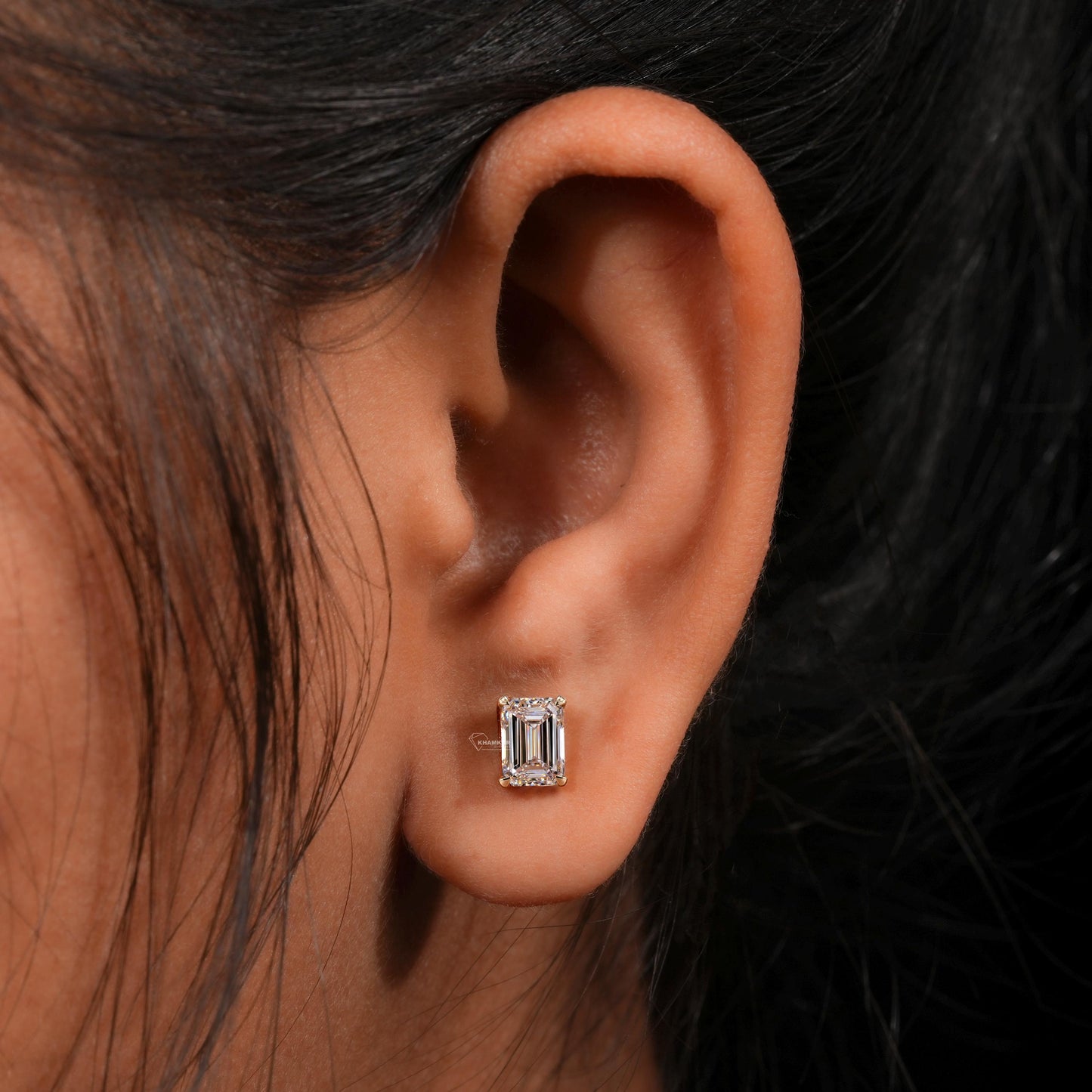 2.00TCW Emerald Lab Diamond Earrings,Solitaire Stud Earrings,Everyday Diamond Earrings,Emerald Diamond Studs,Gift For Women,Gift Earrings