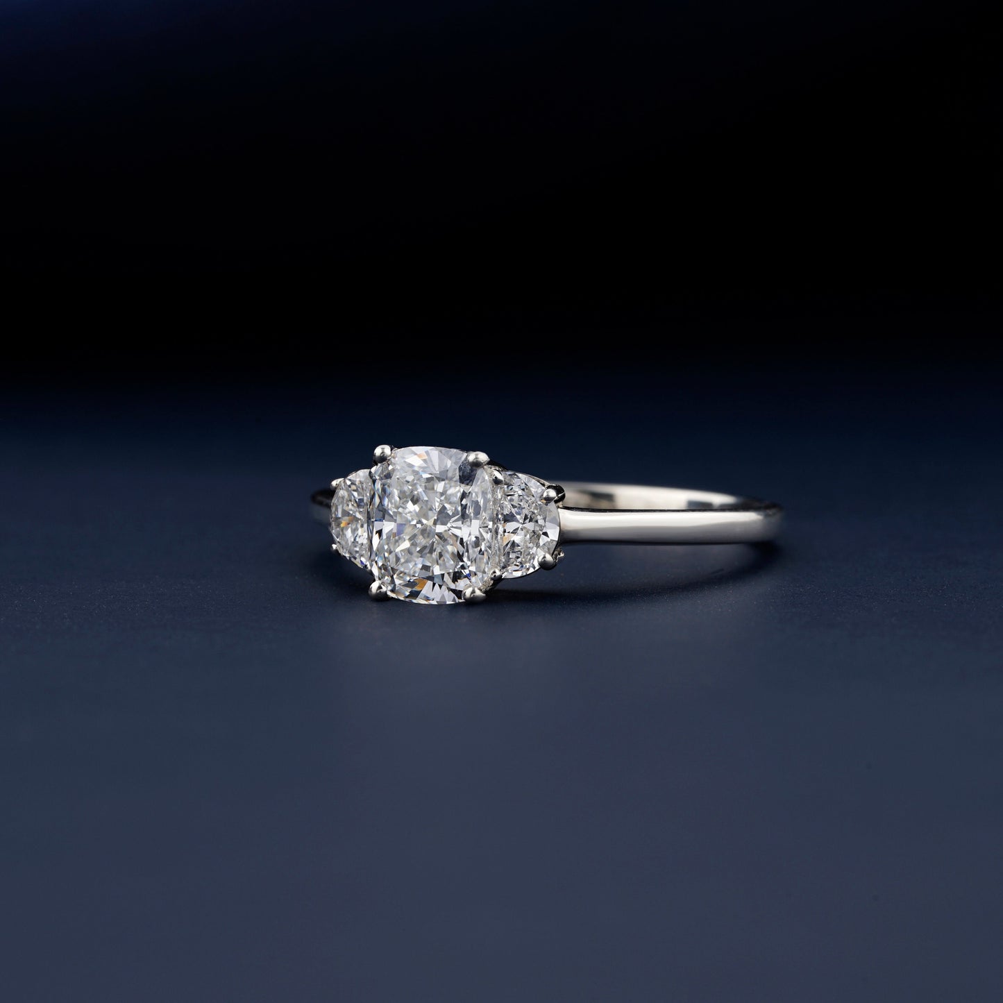 Three Stone Cushion Lab Diamond Half Moon Ring For Gift