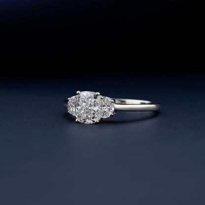 Three Stone Cushion Lab Diamond Half Moon Ring For Gift