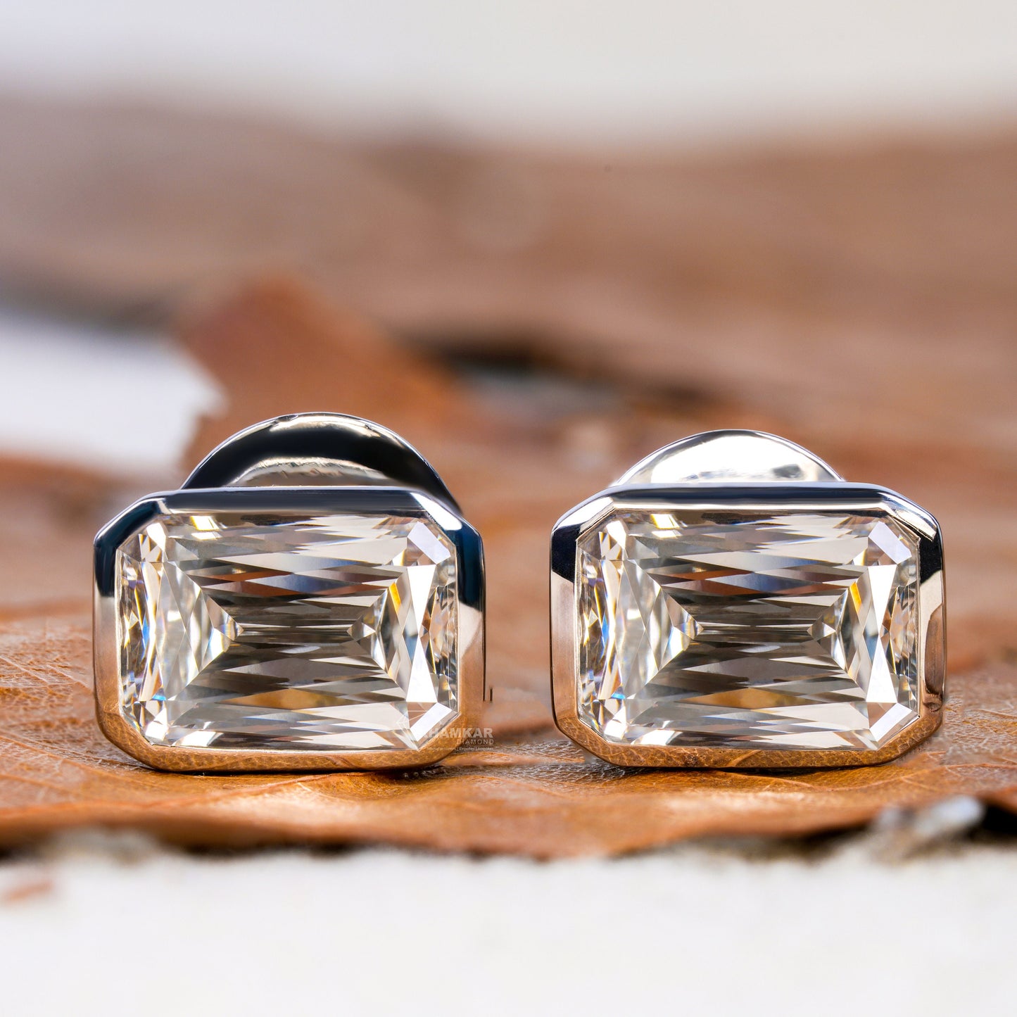 Criss Cut Lab Diamond Stud Earring,Bezel Set Studs,Screw Back Studs,Solitaire Wedding Studs,Anniversary Gift For Her,Earrings For Bride