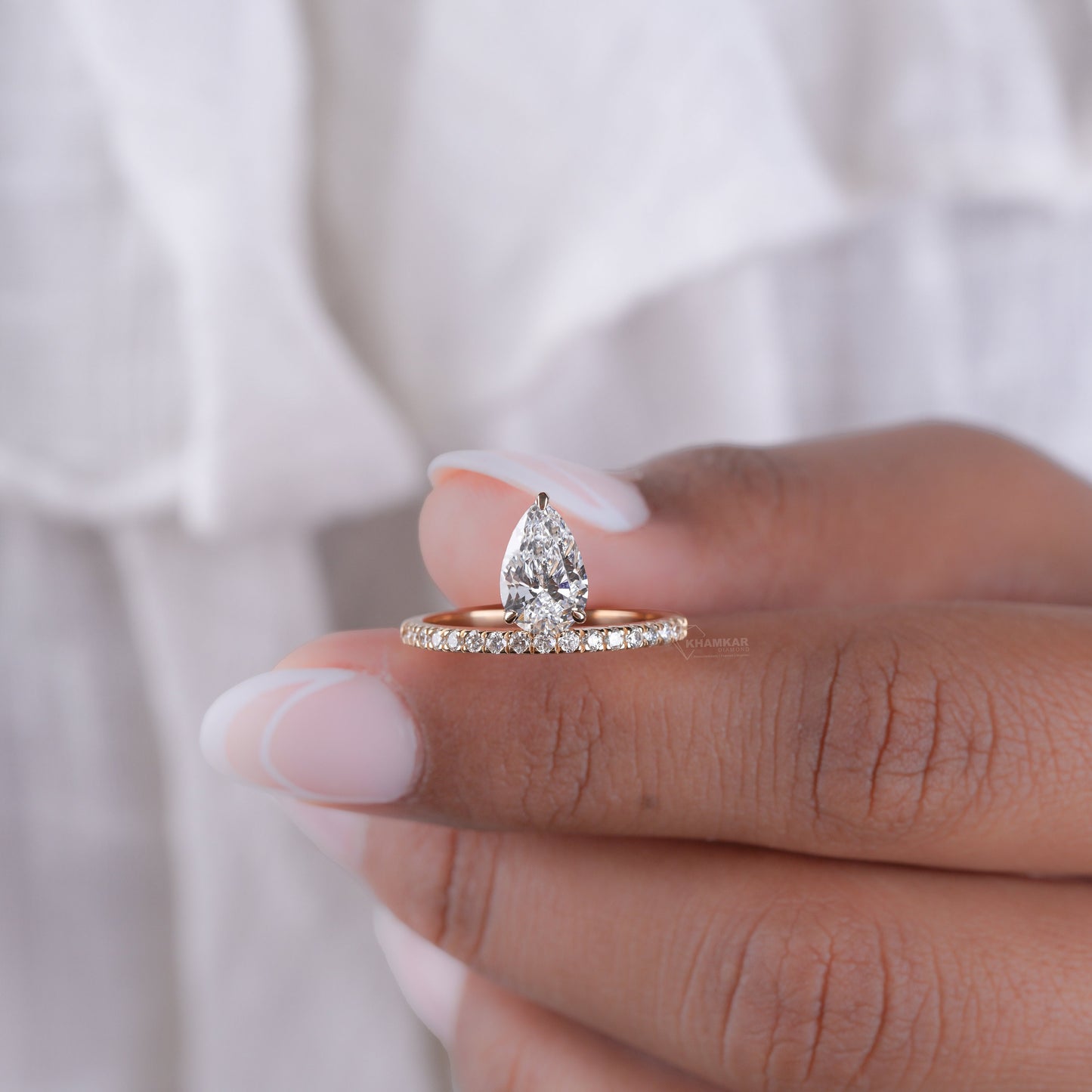 1CT Pear Cut Lab Grown Diamond Halo Engagement Ring For Gift