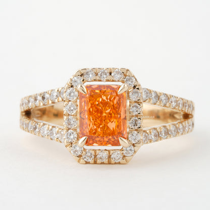 1 CT Orange Radiant Cut Lab Diamond Split Shank Engagement Ring