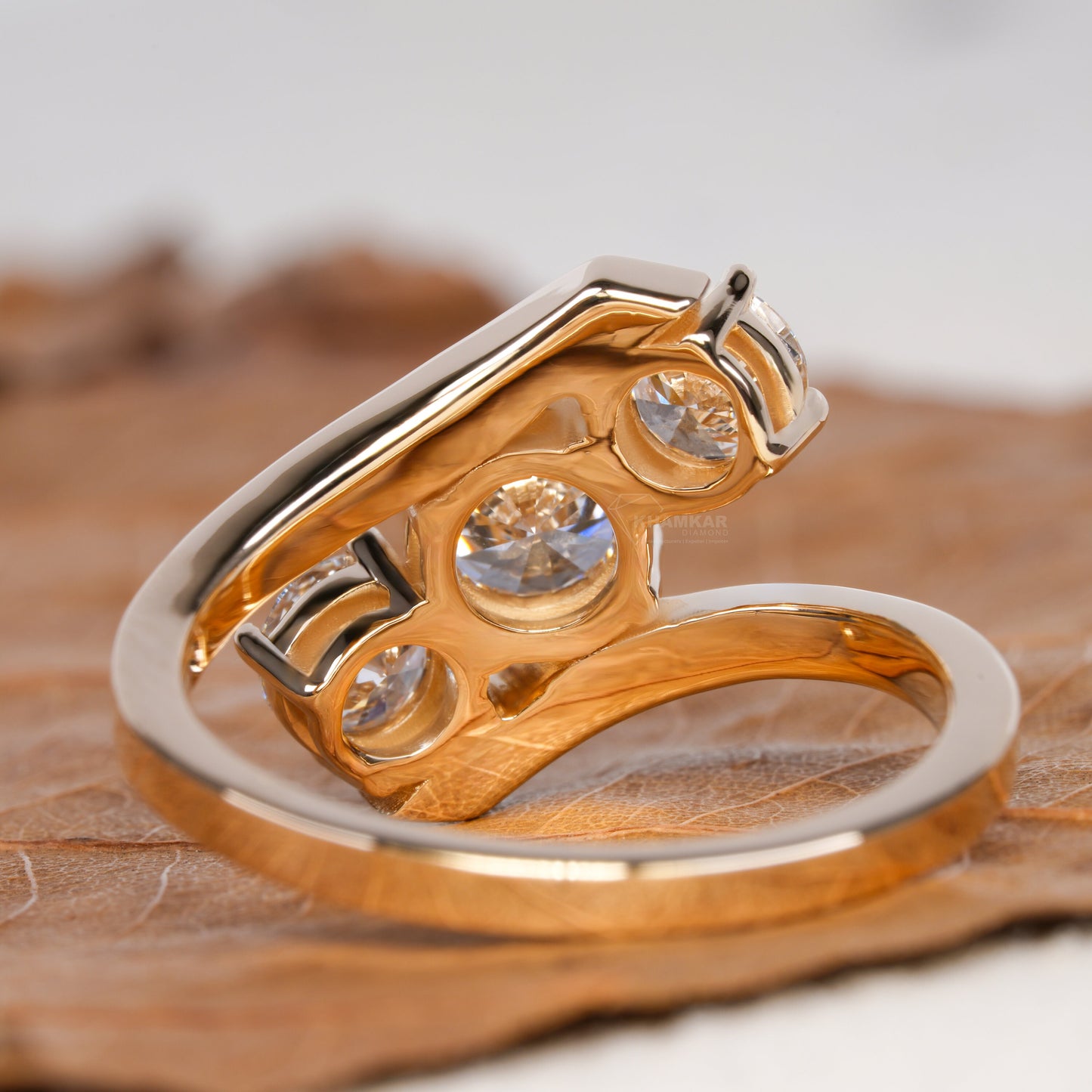 Round Lab Diamond Bypass Ring, 3 Stone Engagement Ring for Her