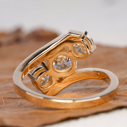 Round Lab Diamond Bypass Ring, 3 Stone Engagement Ring for Her