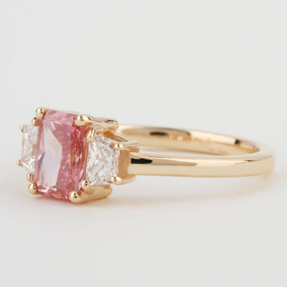 1 Ct Pink Radiant Cut Lab Grown Diamond Three Stone Engagement Ring for Her