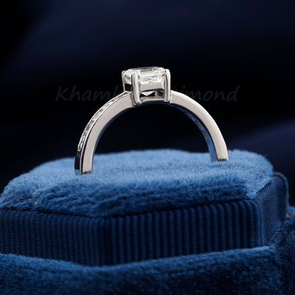 1.5 CT Asscher Cut Lab Grown Diamond Engagement Ring – Channel Set Wedding Ring