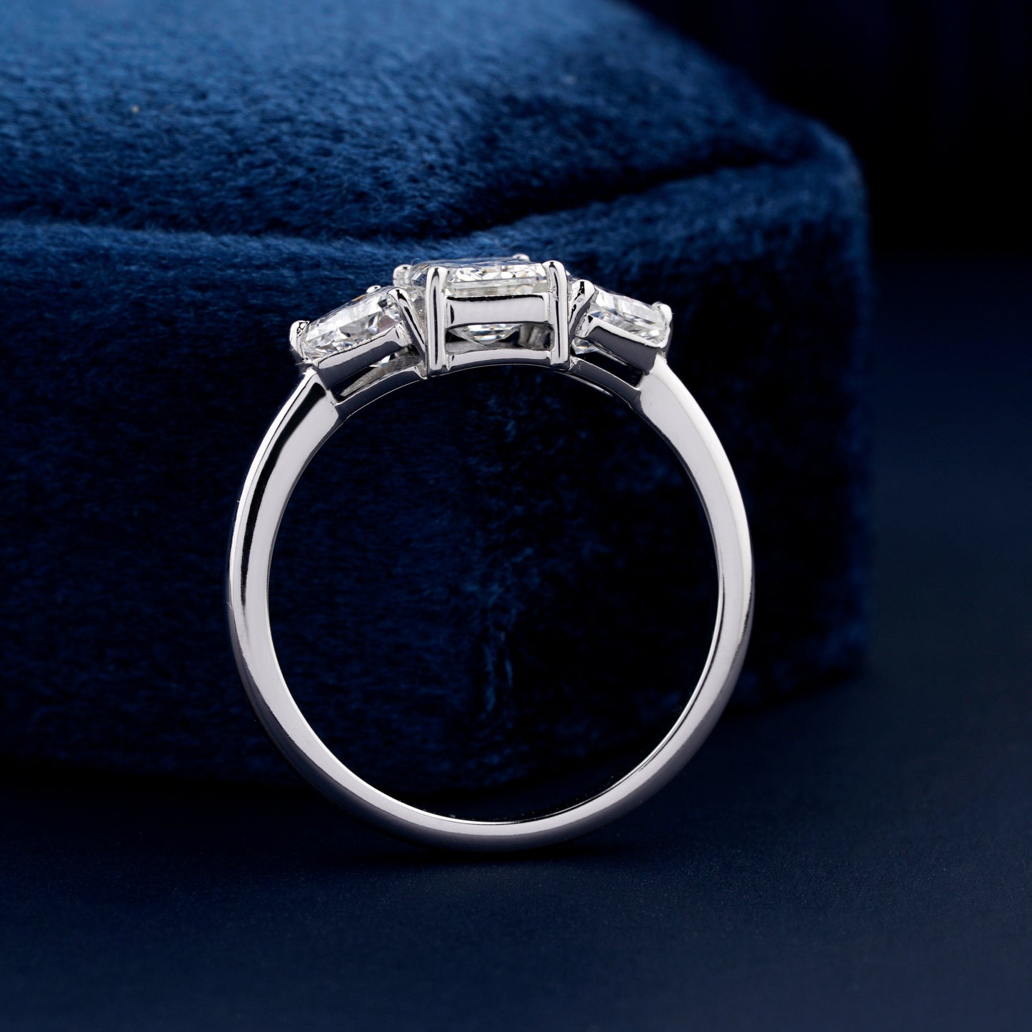 1CT Emerald Cut Lab Grown Diamond Three Stone Engagement Ring