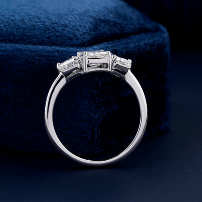1CT Emerald Cut Lab Grown Diamond Three Stone Engagement Ring