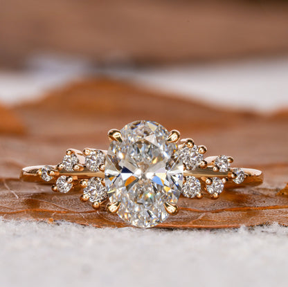 Oval Lab Diamond Engagement Ring | Snowdrift Cluster Wedding Ring