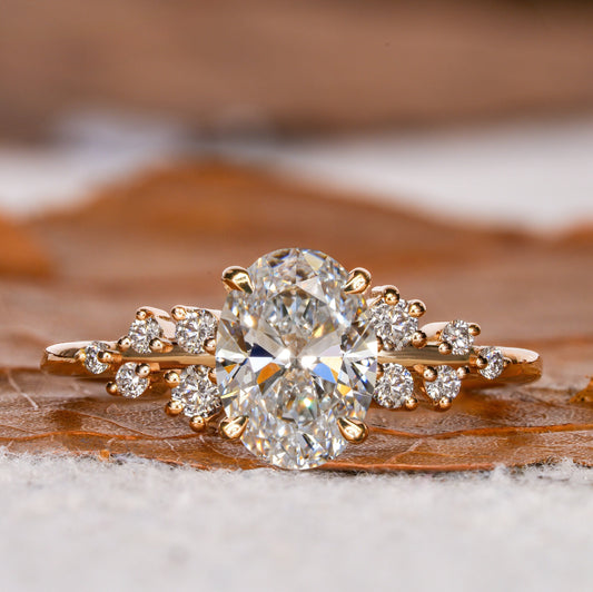 Oval Lab Diamond Engagement Ring | Snowdrift Cluster Wedding Ring