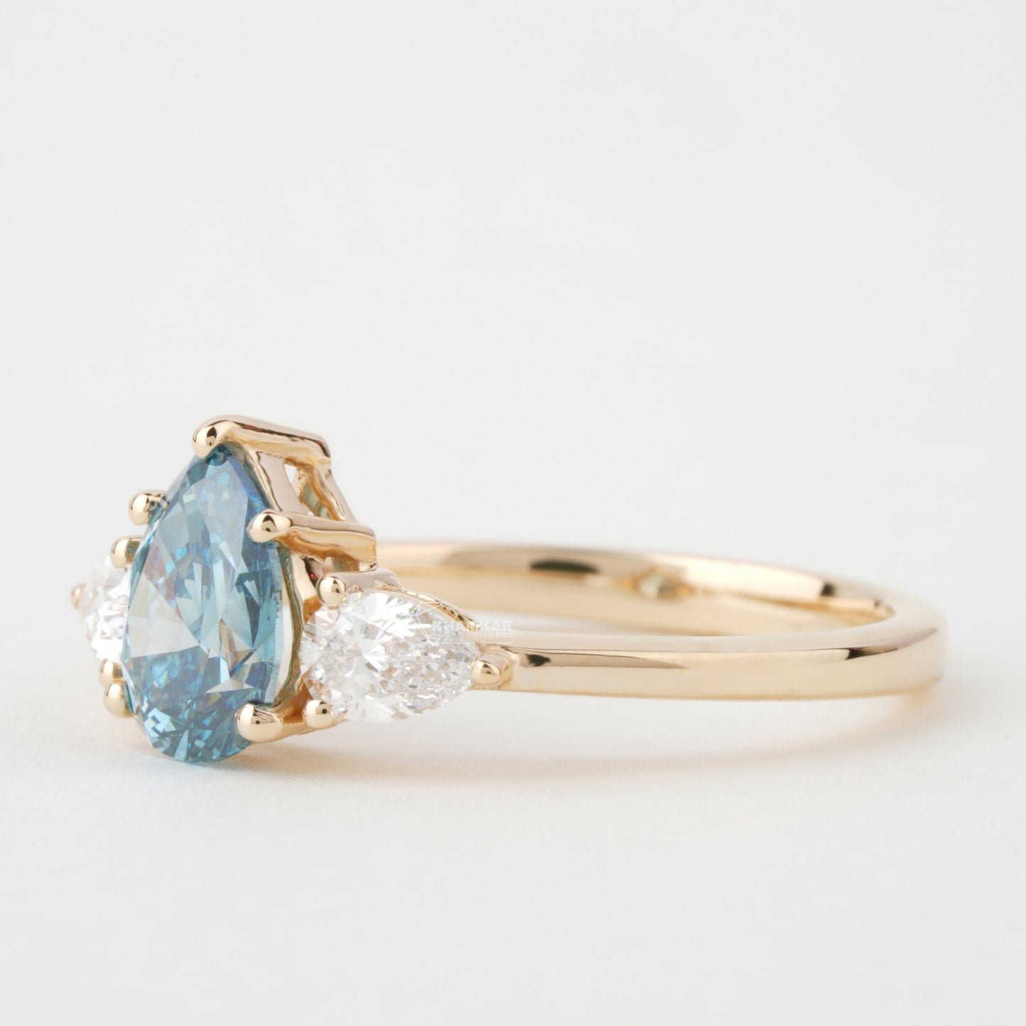 1.40 TCW Blue Colored Pear Cut Lab Grown Diamond Wedding Ring 3 Stone Diamond Ring For Perfect valentine's Gift Unique Engagement Ring