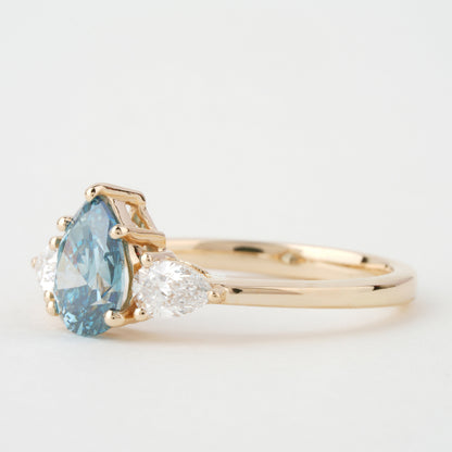 1.40 TCW Blue Colored Pear Cut Lab Grown Diamond Wedding Ring 3 Stone Diamond Ring For Perfect valentine's Gift Unique Engagement Ring