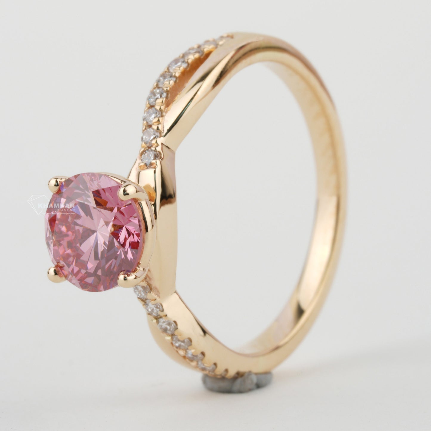 Pink Round Cut Lab Created Diamond Twisted Engagement Ring