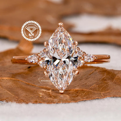 1.5CT Marquise Lab Diamond Engagement Ring IGI Certified Rose Gold
