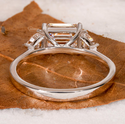 Trillion & Emerald East West Engagement Ring,Three Stone Lab grown Diamond Ring
