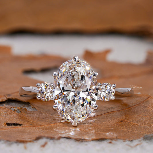 2CT Oval Three Stone Lab Grown Diamond Engagement Ring
