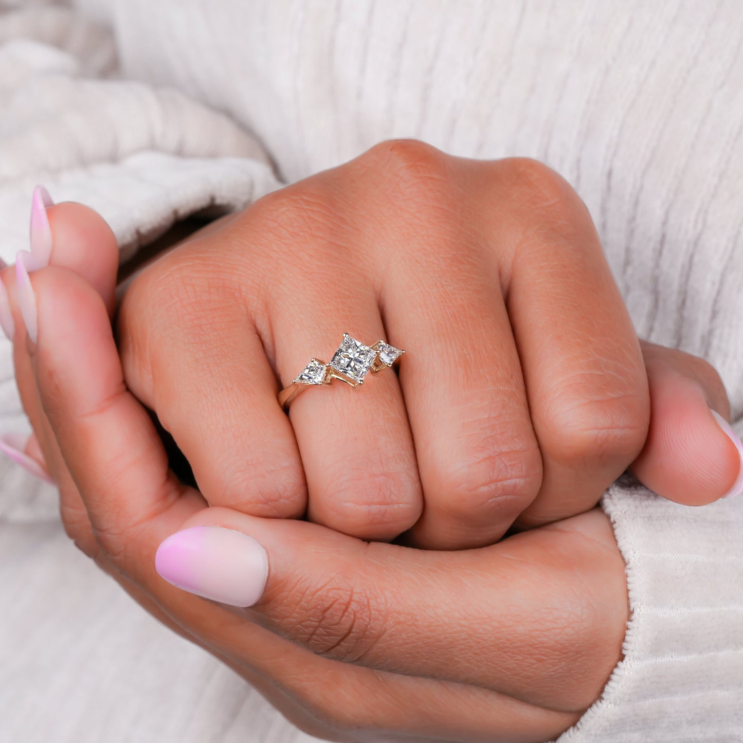 1CT Princess Cut Lab Grown Diamond Three Stone Ring