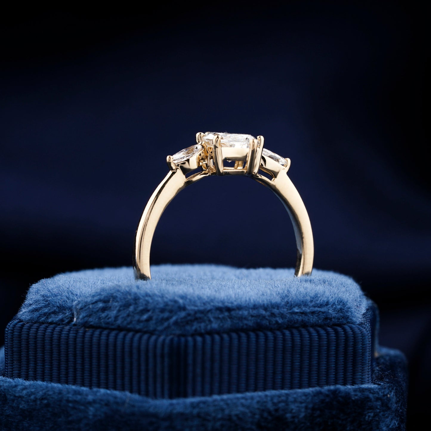 Marquise Cut Lab Grown Diamond Three Stone Engagement Ring in 14K Gold