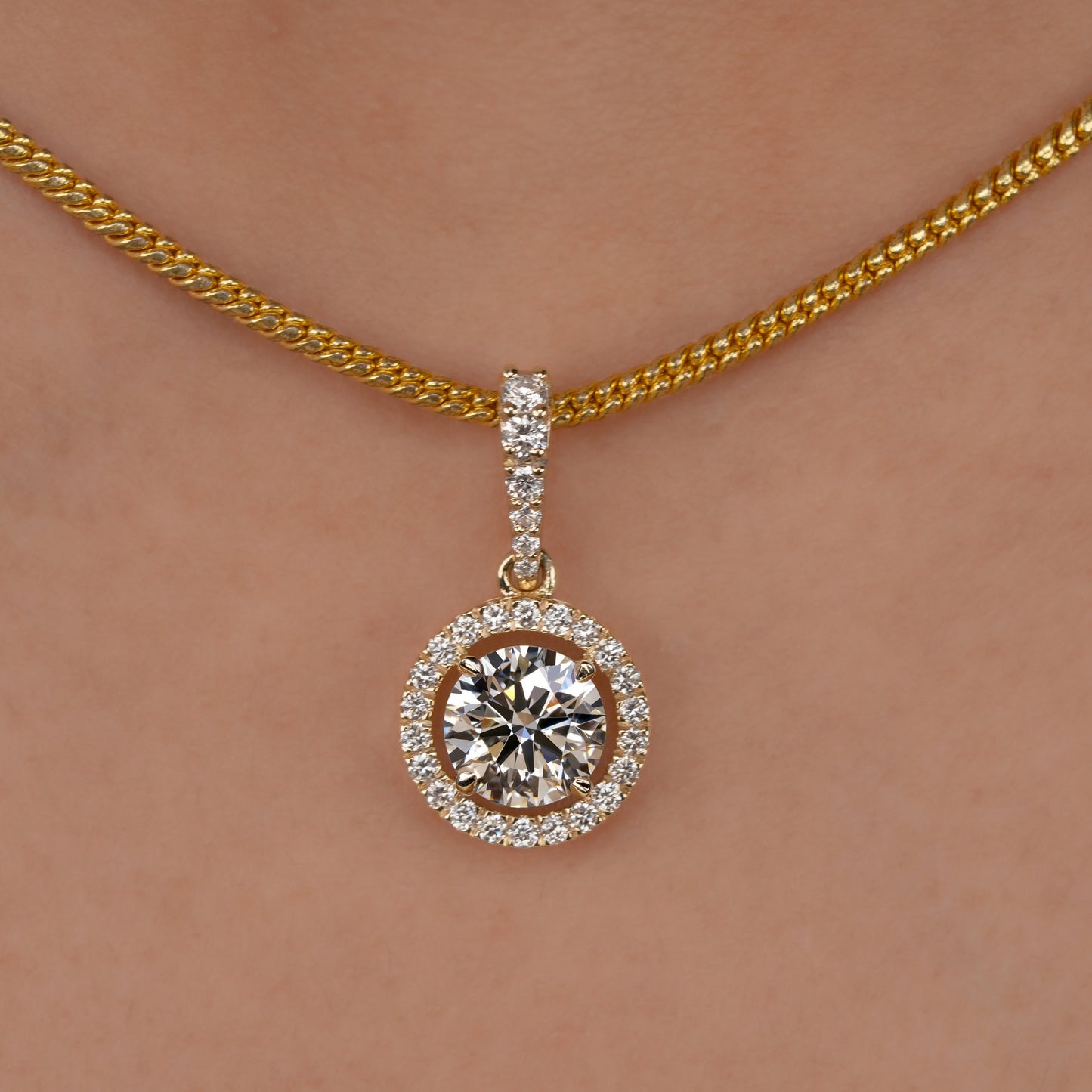 1 CT Round Lab Diamond Halo Pendant – Anniversary Diamond Pendant Gift for Her