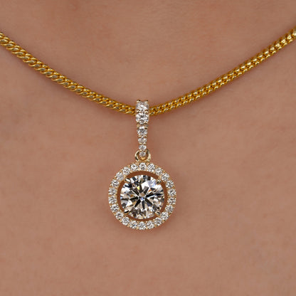 1 CT Round Lab Diamond Halo Pendant – Anniversary Diamond Pendant Gift for Her
