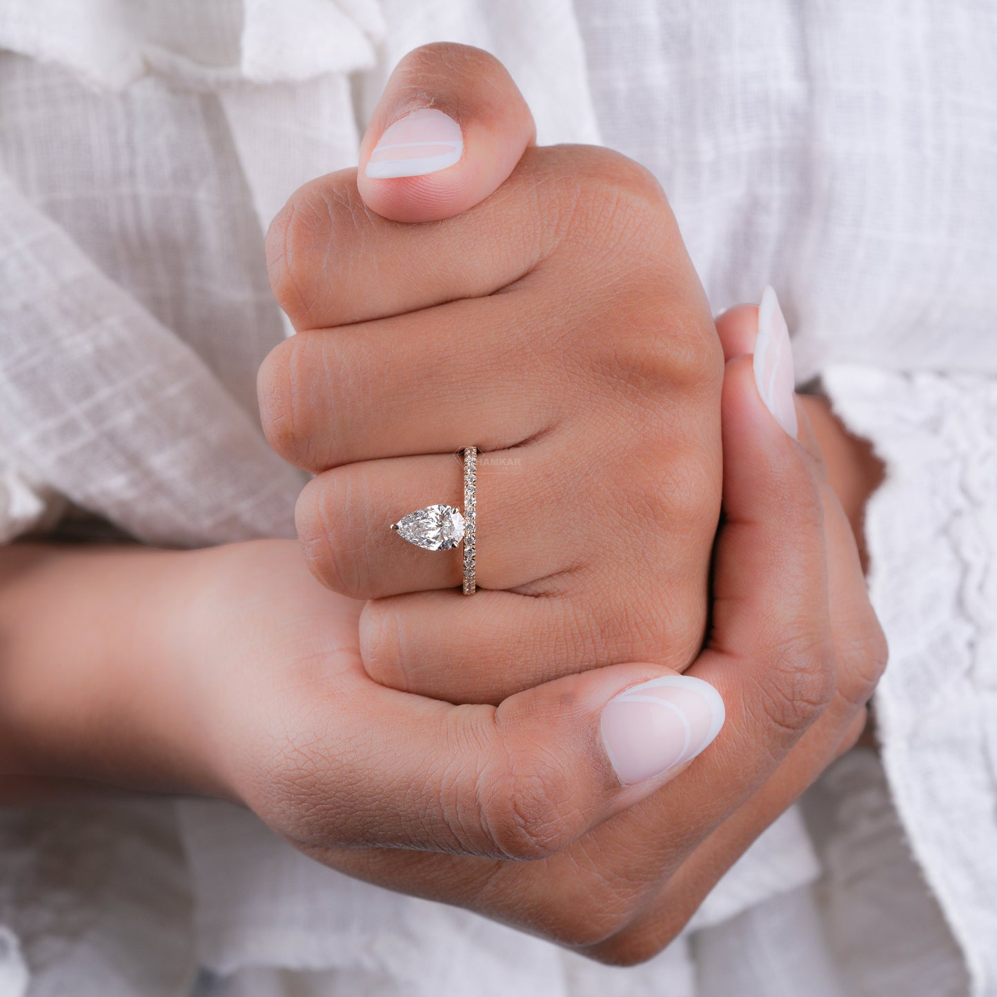 1CT Pear Cut Lab Grown Diamond Halo Engagement Ring For Gift