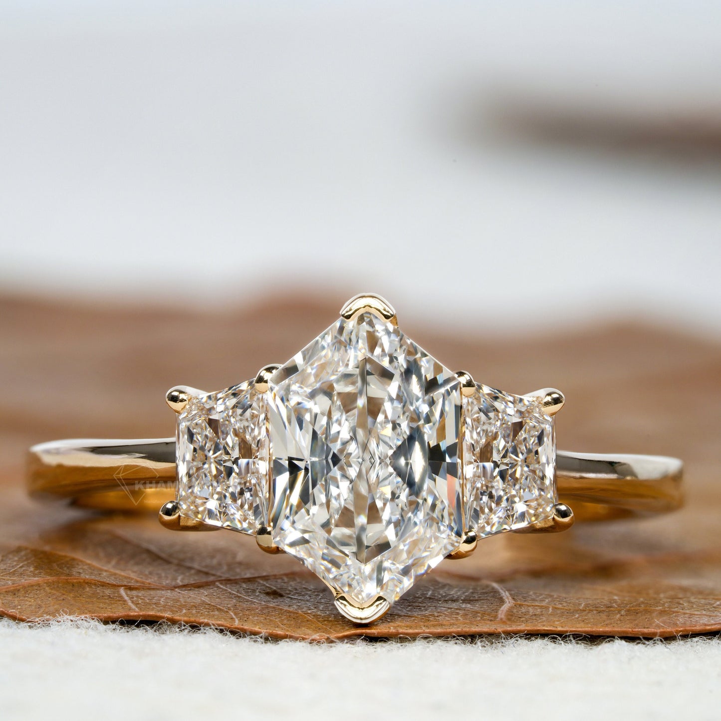 Dutch Marquise Lab Diamond Ring | Three Stone Wedding Ring