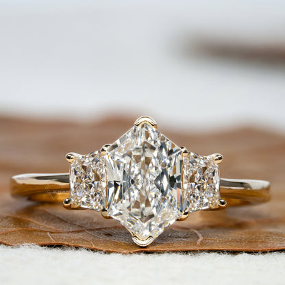 Dutch Marquise Lab Diamond Ring | Three Stone Wedding Ring