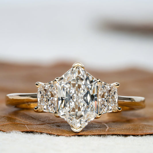 Dutch Marquise Lab Diamond Ring | Three Stone Wedding Ring