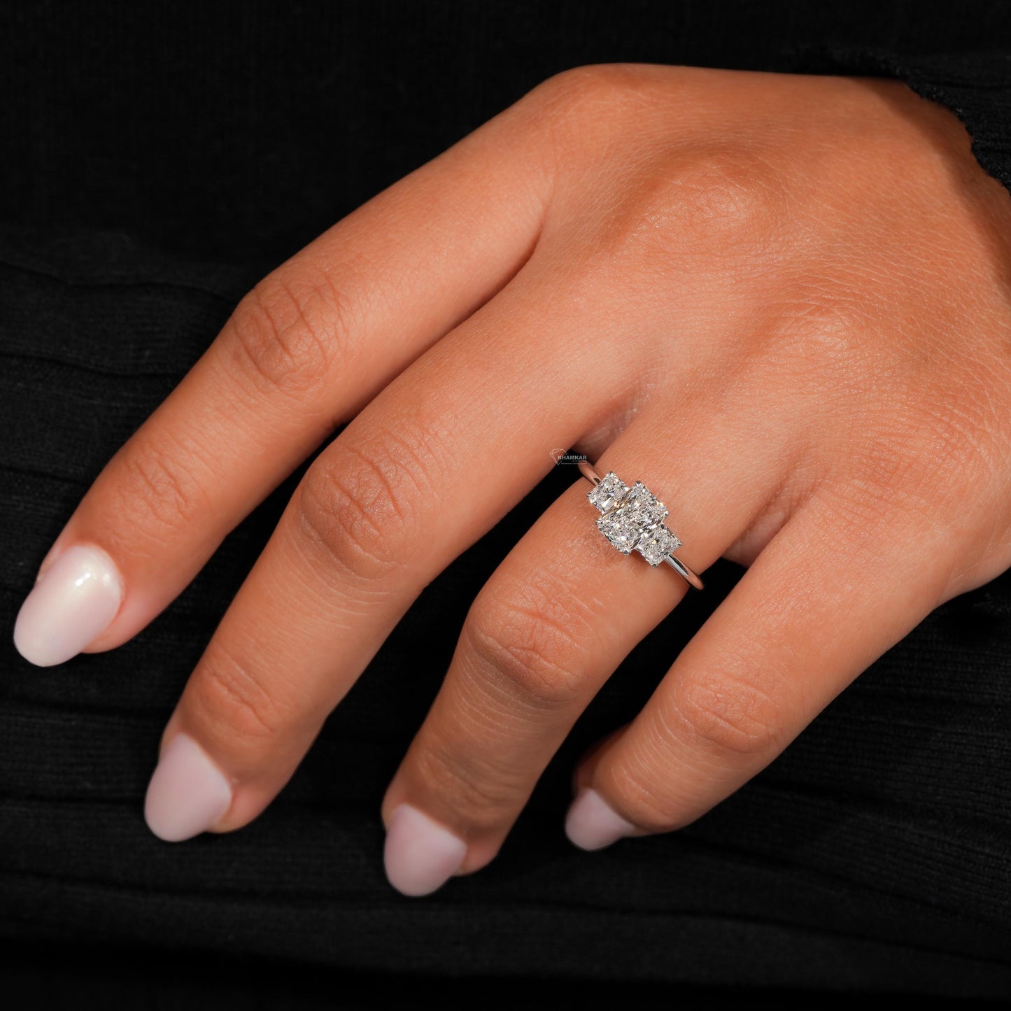 Radiant Cut Three Stone Lab Grown Diamond Engagement Ring Wedding Ring for Her
