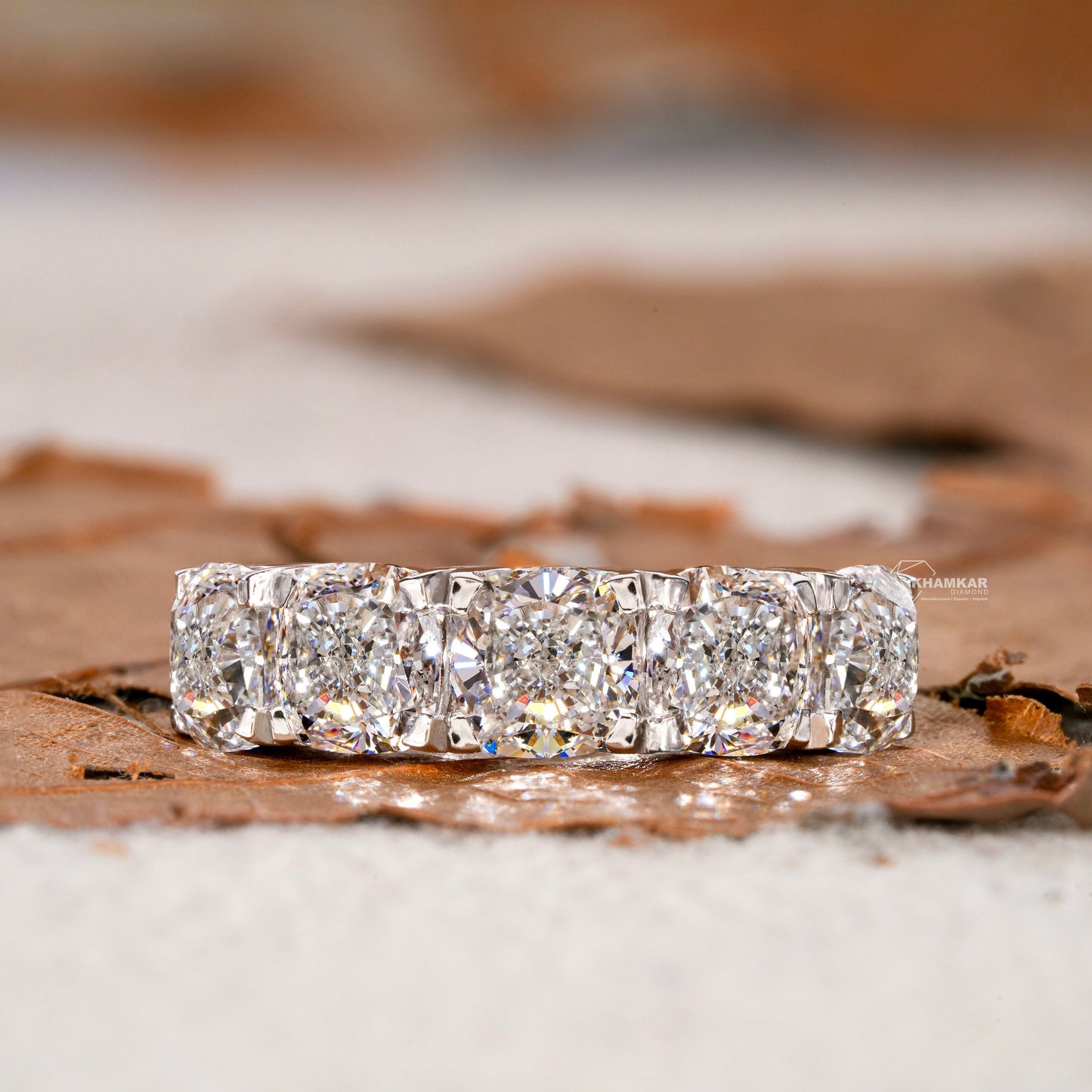 5 TCW Cushion Cut Lab Diamond Band | Five Stone Wedding Ring
